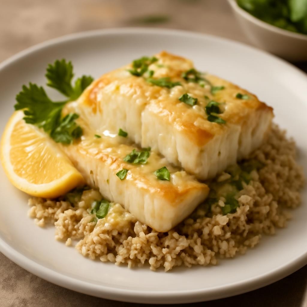 Broiled Cod with Lemon Butter Garlic Sauce