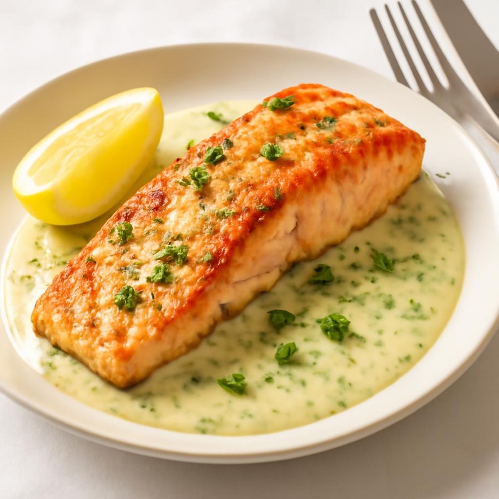Salmon with Herb and Garlic Cream Sauce
