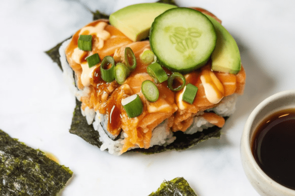 easy Spicy Salmon Sushi Bake