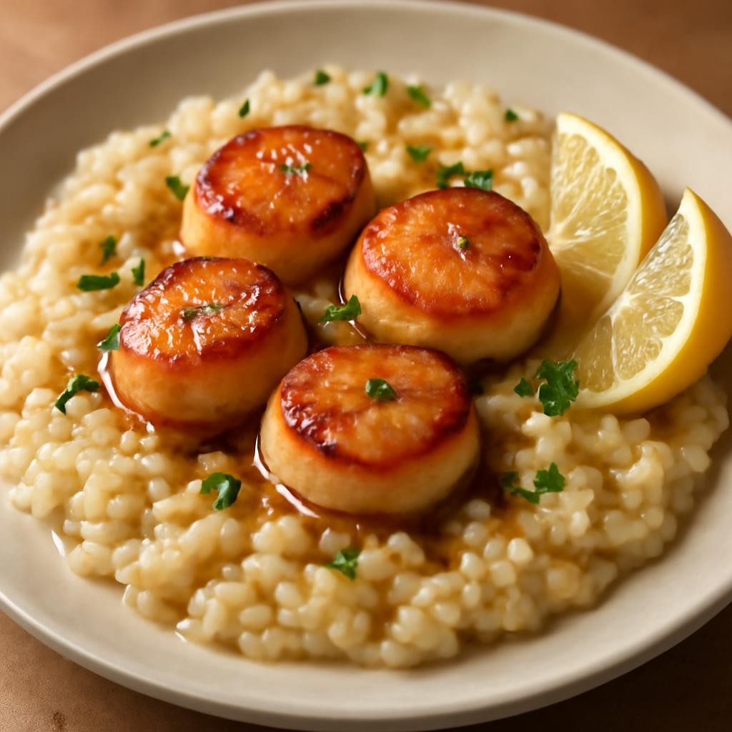 Brown Butter Scallops with Parmesan Risotto