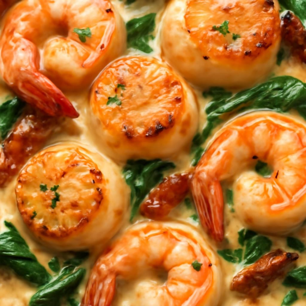 Creamy Tuscan Shrimp and Scallops