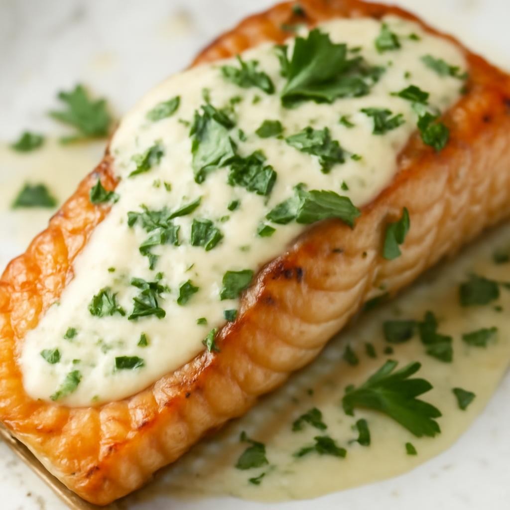 Salmon with Herb and Garlic Cream Sauce