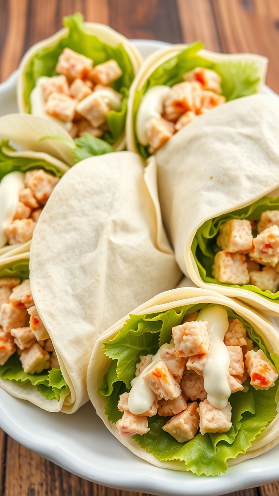 Tuna Caesar Salad Wraps with lettuce and creamy dressing