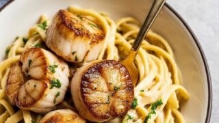 Creamy Garlic Pasta with Pan Seared Scallops