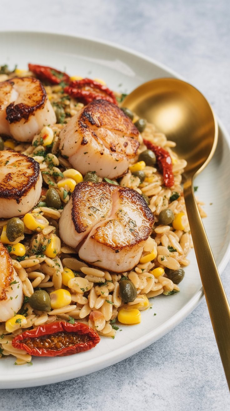 Creamy Orzo Pasta with Pan-Seared Scallops