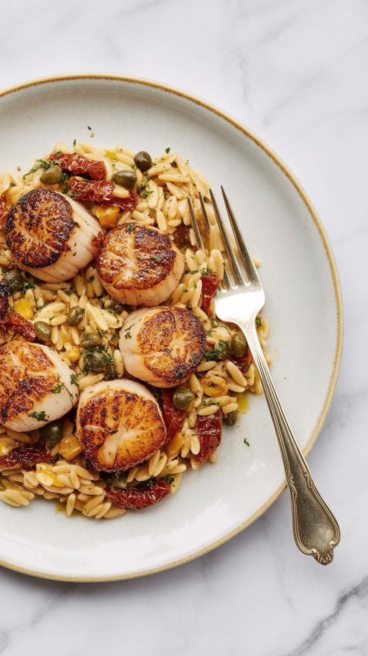 Creamy Orzo Pasta with Pan-Seared Scallops