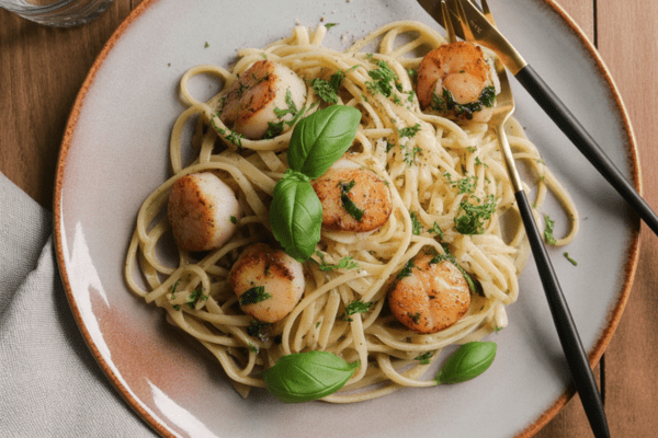 easy Lemon Garlic Scallop Pasta
