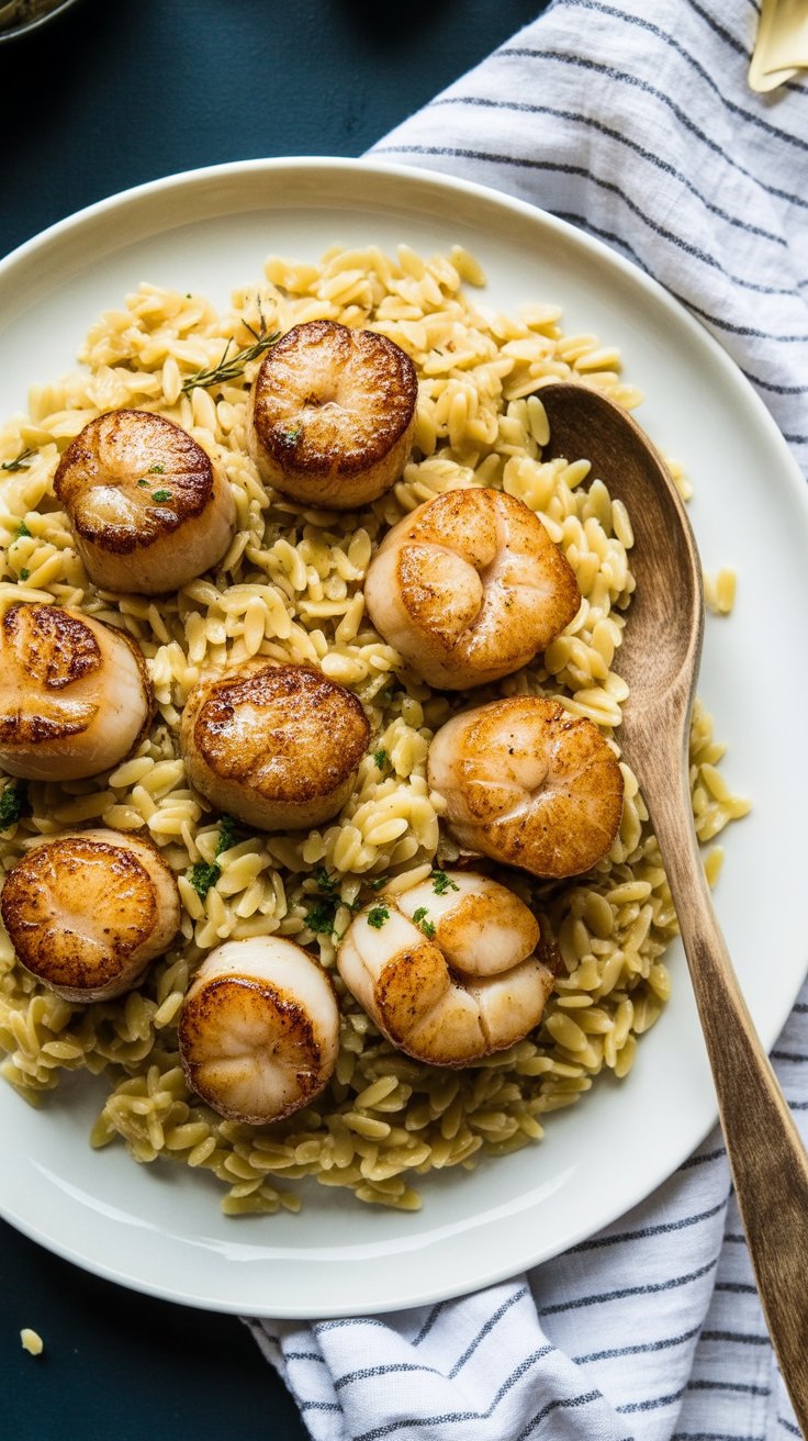 best Creamy Lemon Dill Orzo with Seared Scallops