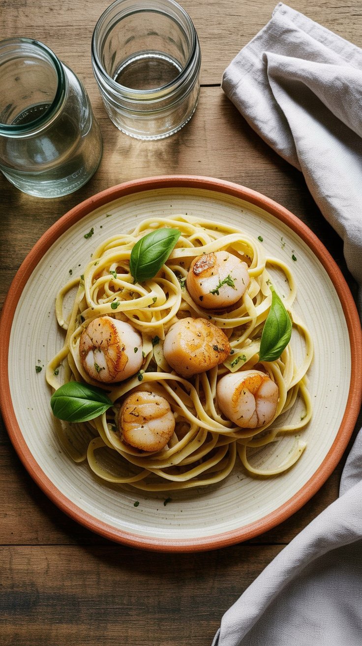 best Lemon Fettuccine with Seared Scallops