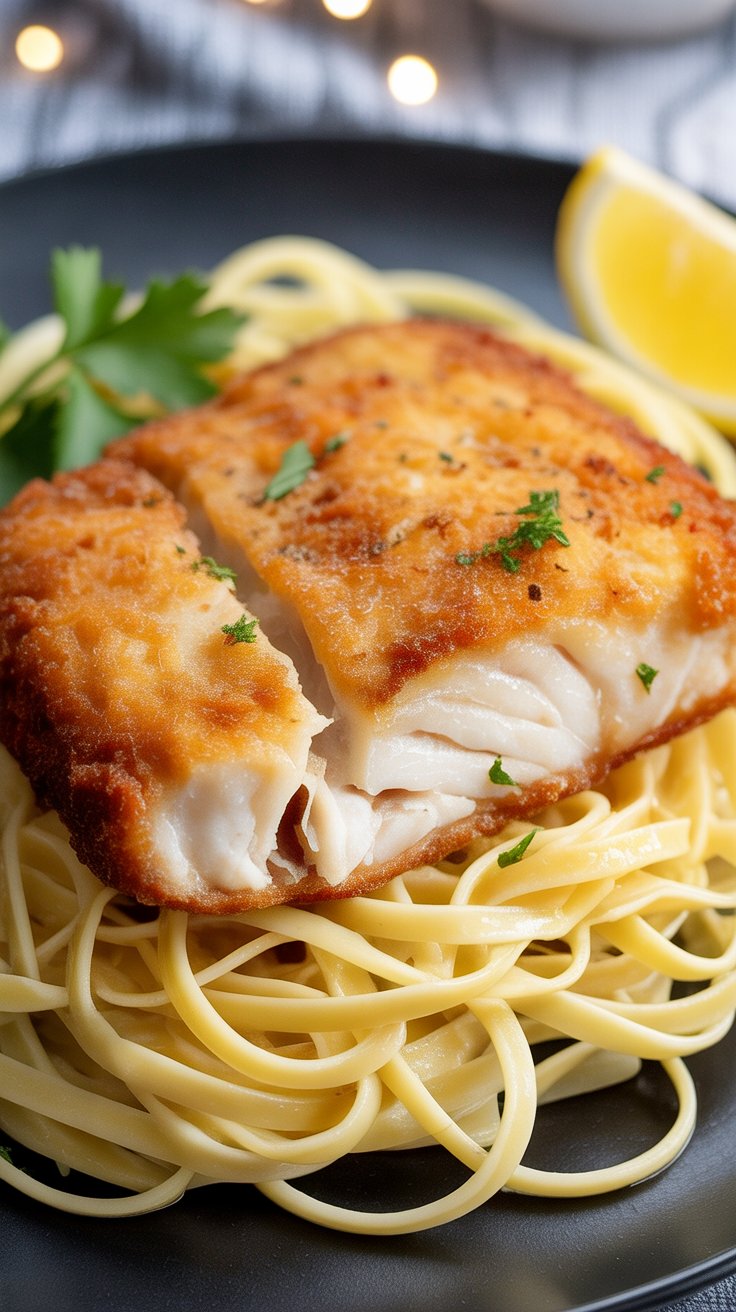 best Pan Fried Cod with Creamy Lemon Pasta