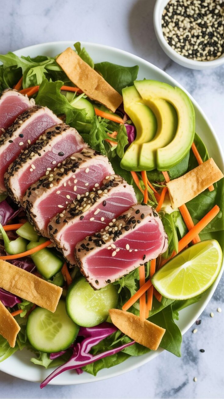 easy Ahi Tuna Salad with Sesame Ginger Dressing