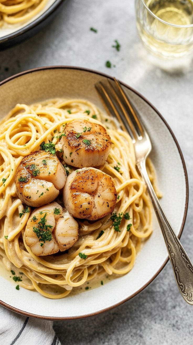 easy Creamy Bay Scallop Spaghetti