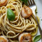 easy Lemon Fettuccine with Seared Scallops