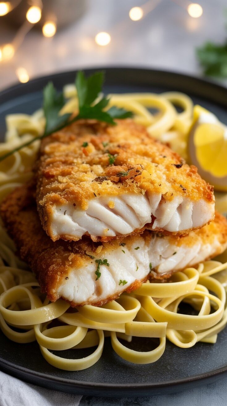easy Pan Fried Cod with Creamy Lemon Pasta