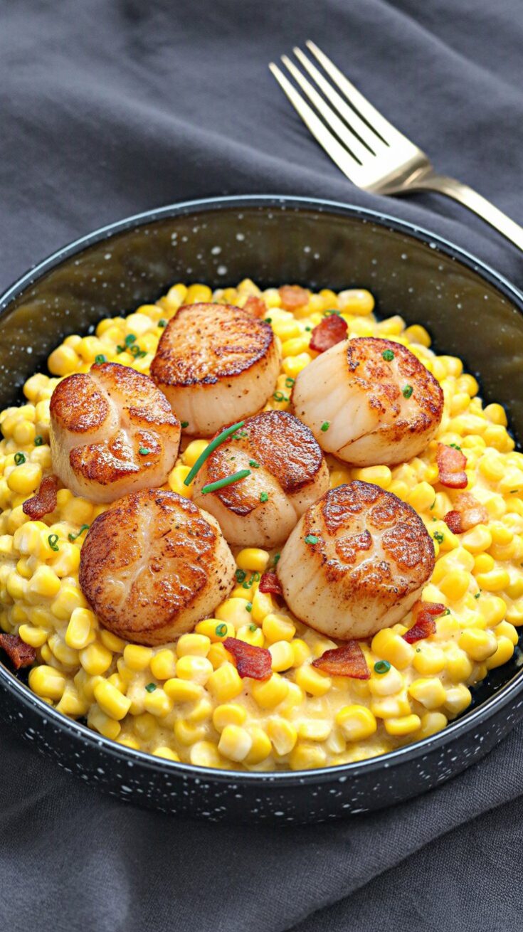Seared Scallops with Creamy Corn and Bacon