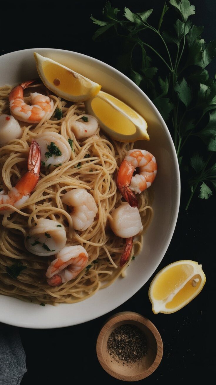 easy Shrimp and Scallop Scampi with Angel Hair Pasta