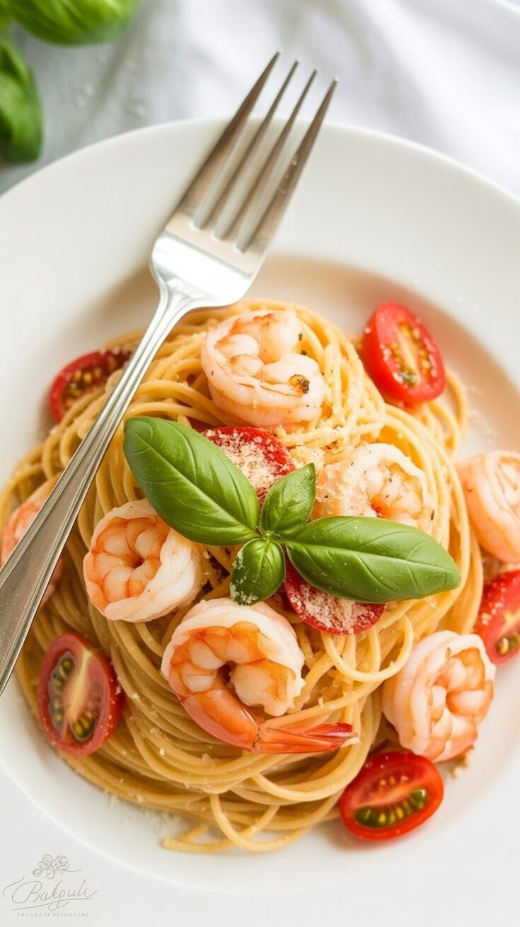 easy Spaghetti with Shrimp In Creamy Tomato Sauce