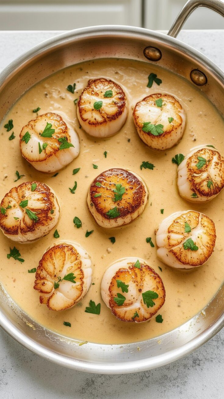 easy Creamy Lemon Garlic Scallops