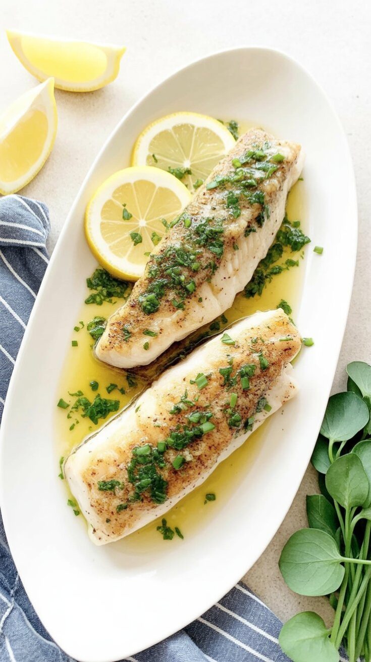 easy Pan Fried Sea Bass with Lemon Garlic Herb Sauce