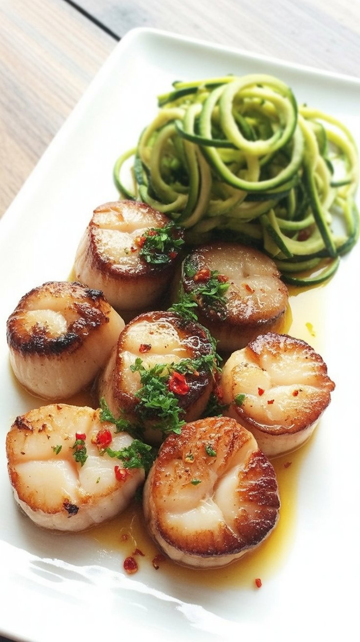 easy Pan-Seared Asian Scallops with Zucchini Noodles