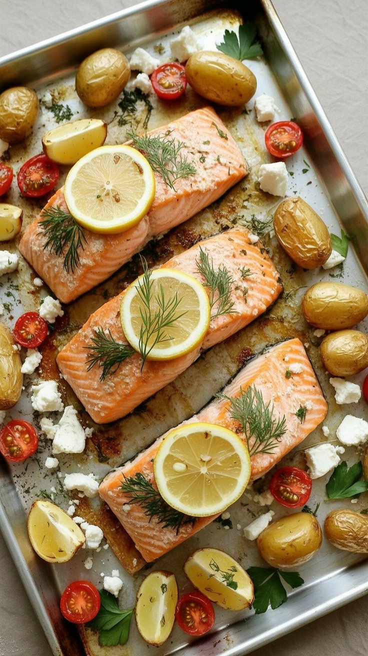 best Greek Lemon Garlic Sheet Pan Salmon with Potatoes