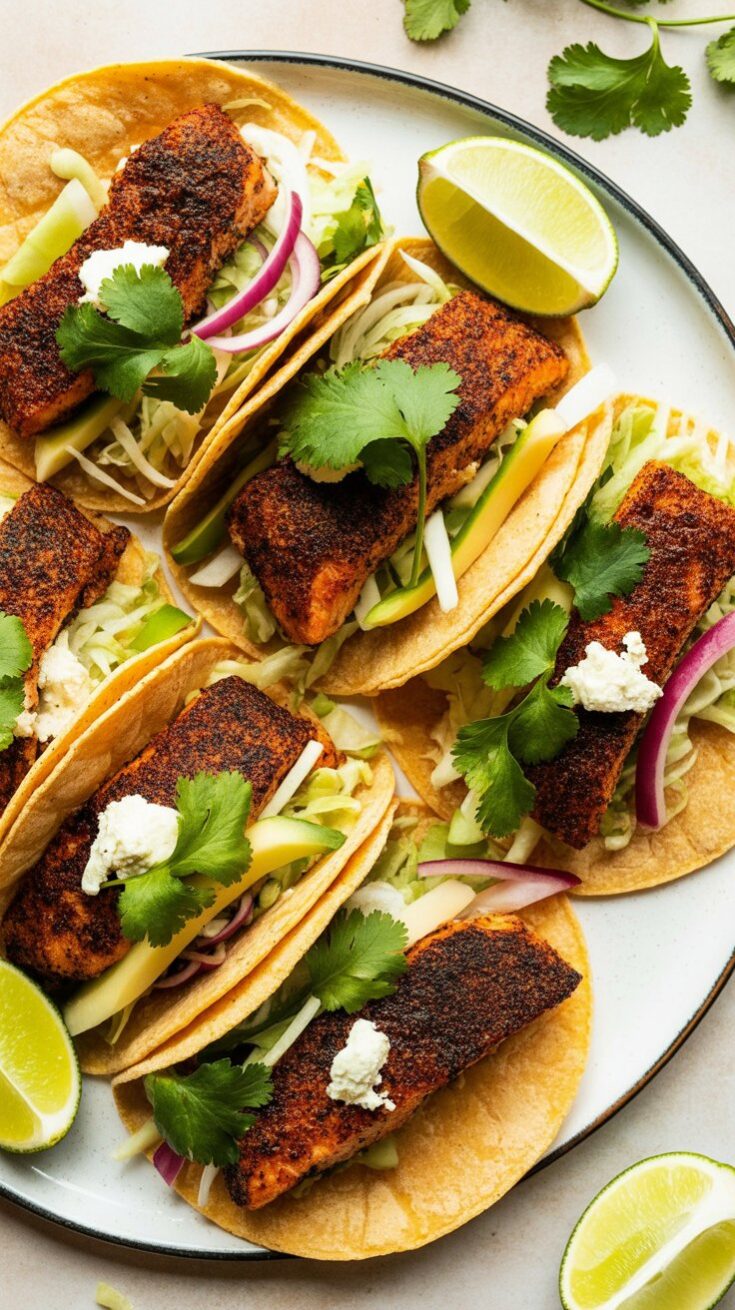 easy Blackened Salmon Tacos