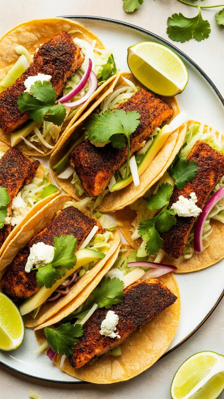 easy Blackened Salmon Tacos