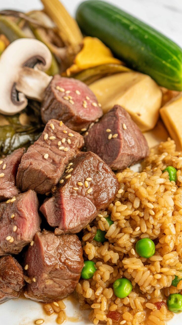 easy Hibachi Steak with Fried Rice and Vegetables