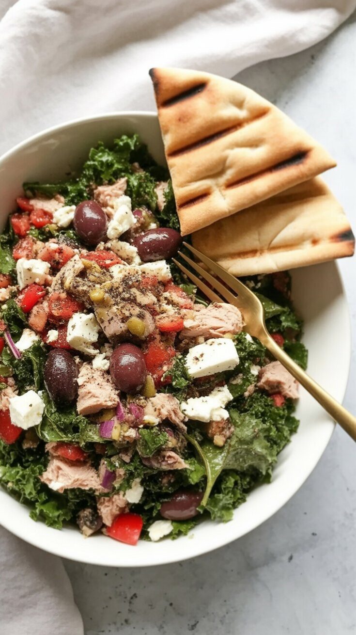 easy Mediterranean tuna salad with creamy feta dressing