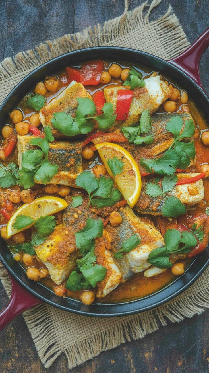 easy Moroccan Fish with Chickpeas in Tomato Sauce