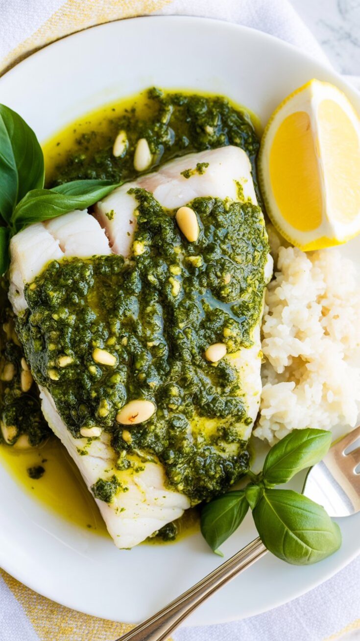 easy Oven Baked Cod with Pesto