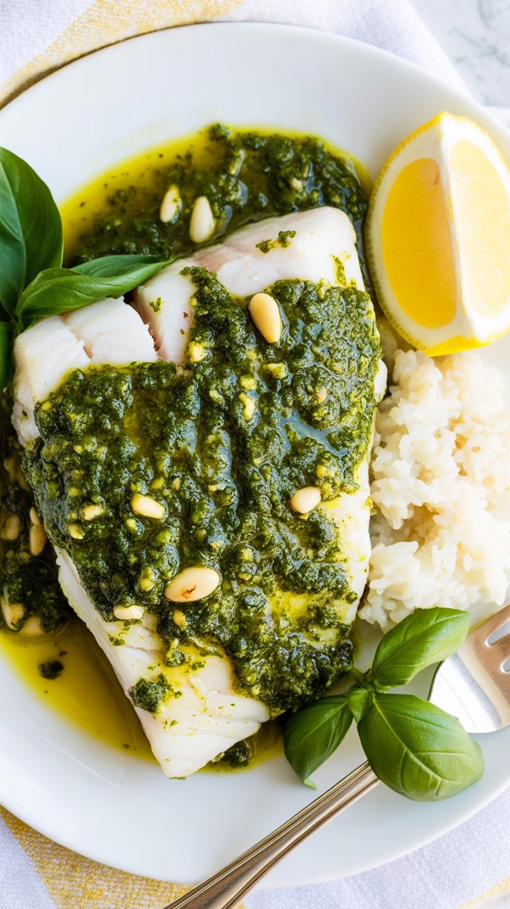easy Oven Baked Cod with Pesto