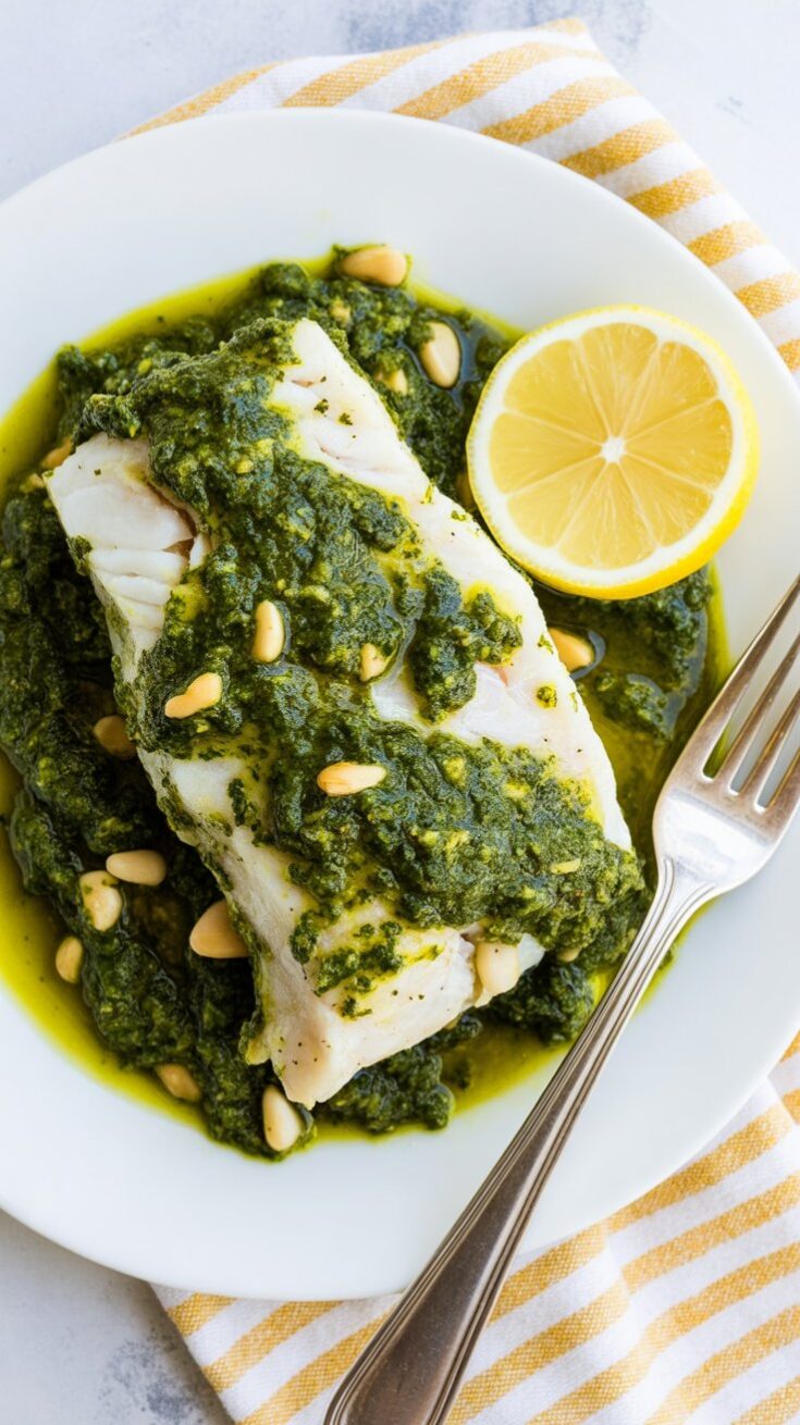 easy Oven Baked Cod with Pesto