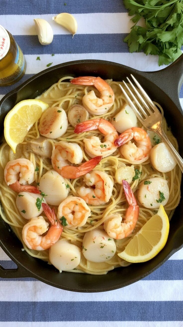 easy Seafood Pasta with Shrimp and Scallops