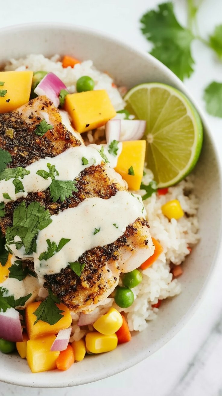 best Blackened Cod over Coconut Rice