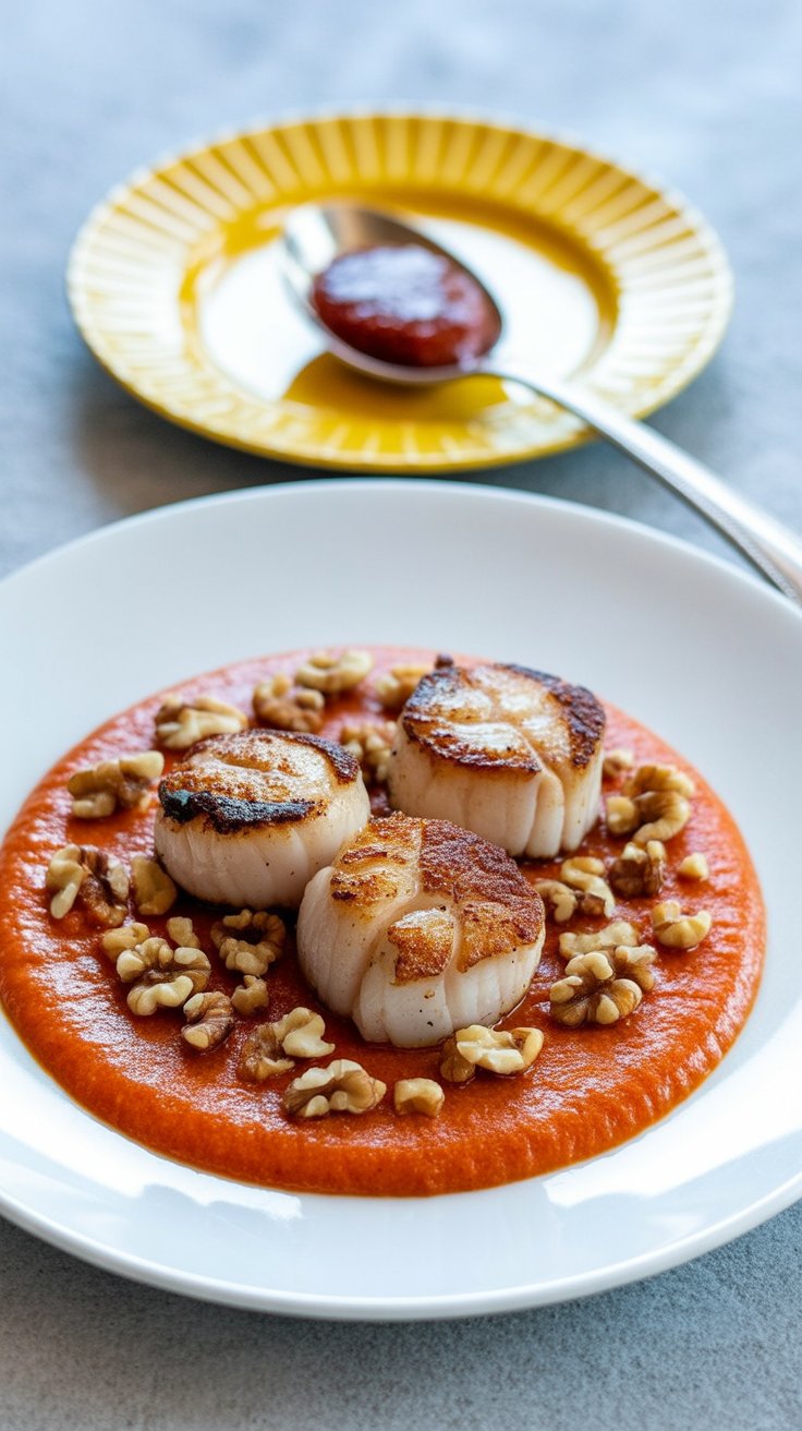 best Pan Seared Scallops with Roasted Red Pepper Sauce