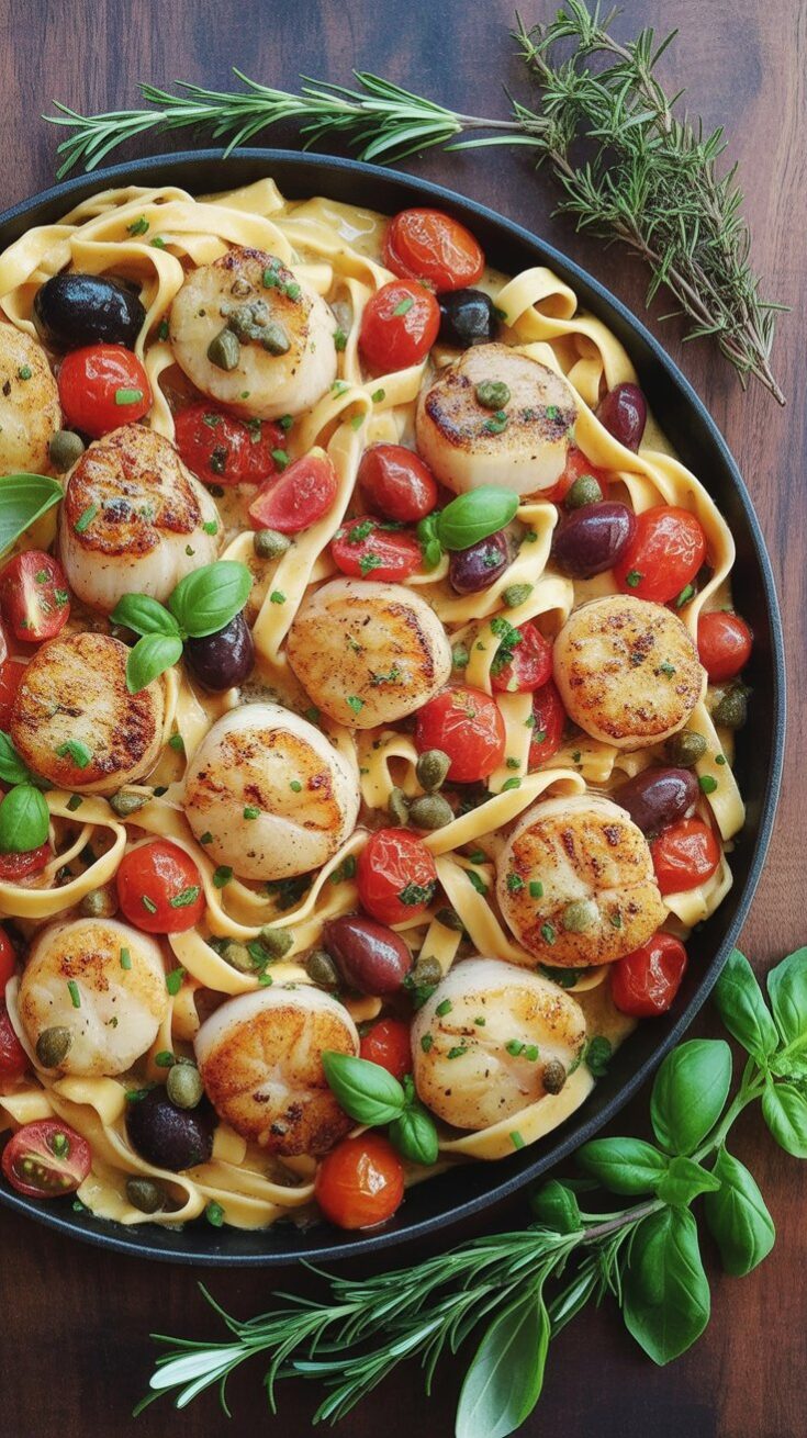 easy Angel Hair Pasta with Scallops and Tomatoes