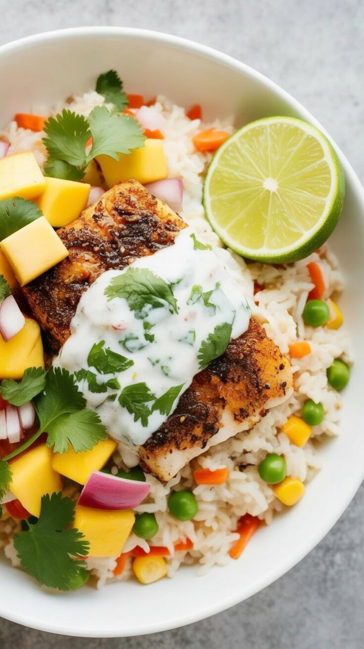 easy Blackened Cod over Coconut Rice