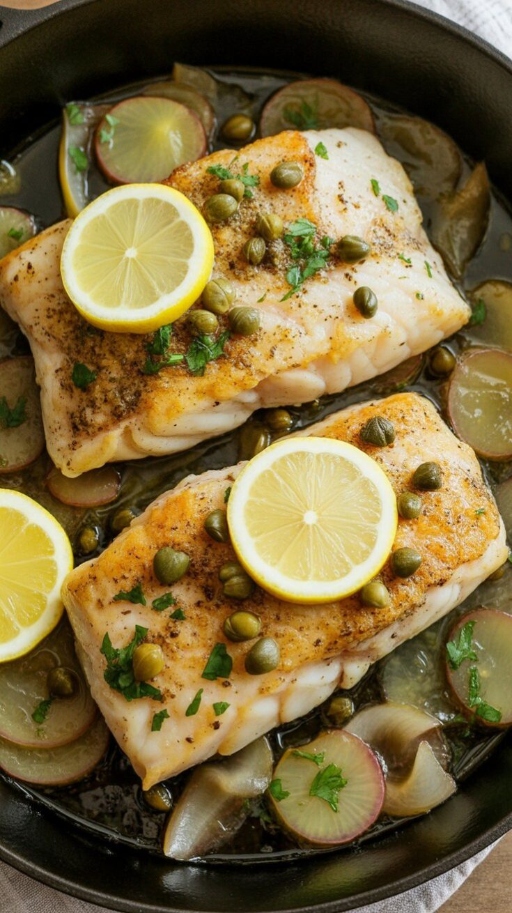 easy Cod Piccata with Angel Hair Pasta