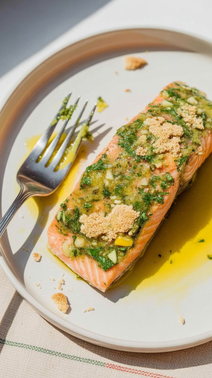 easy Easy Pesto Salmon with a Crispy Breadcrumb Crust