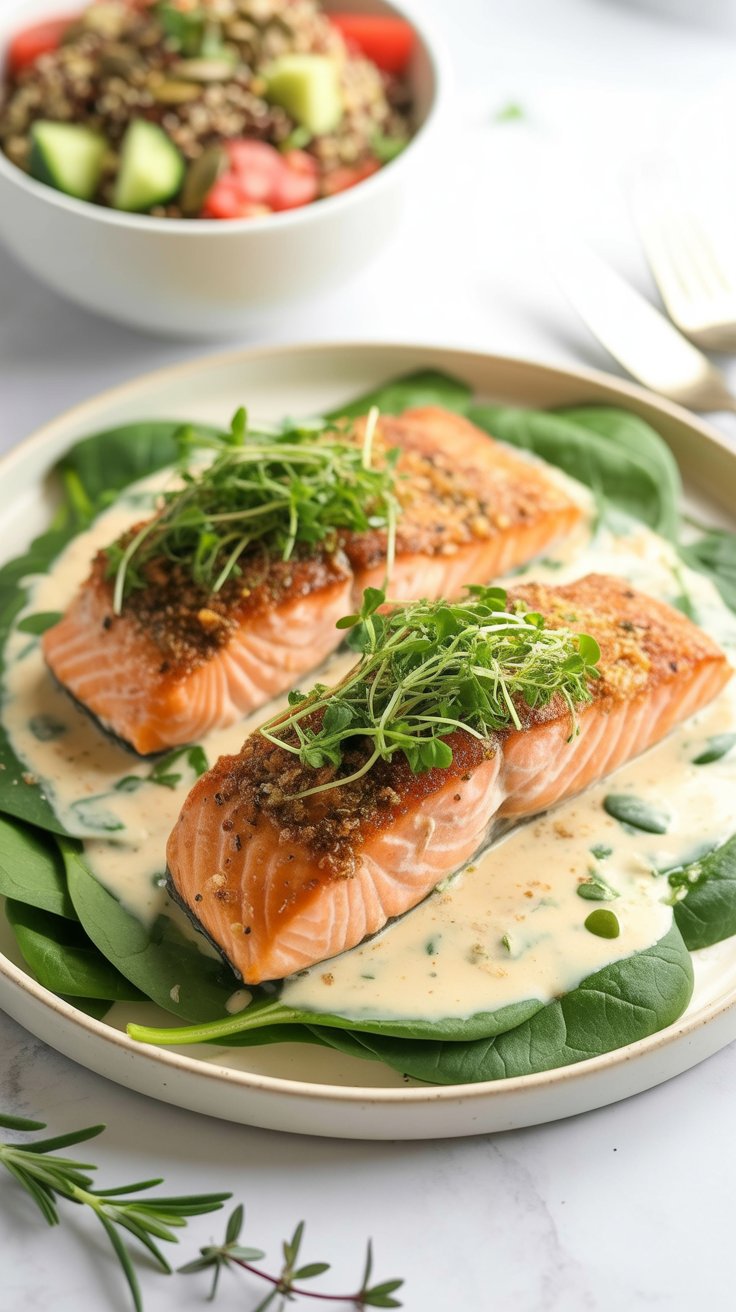 easy Honey Lemon Glazed Salmon with Spinach Saute