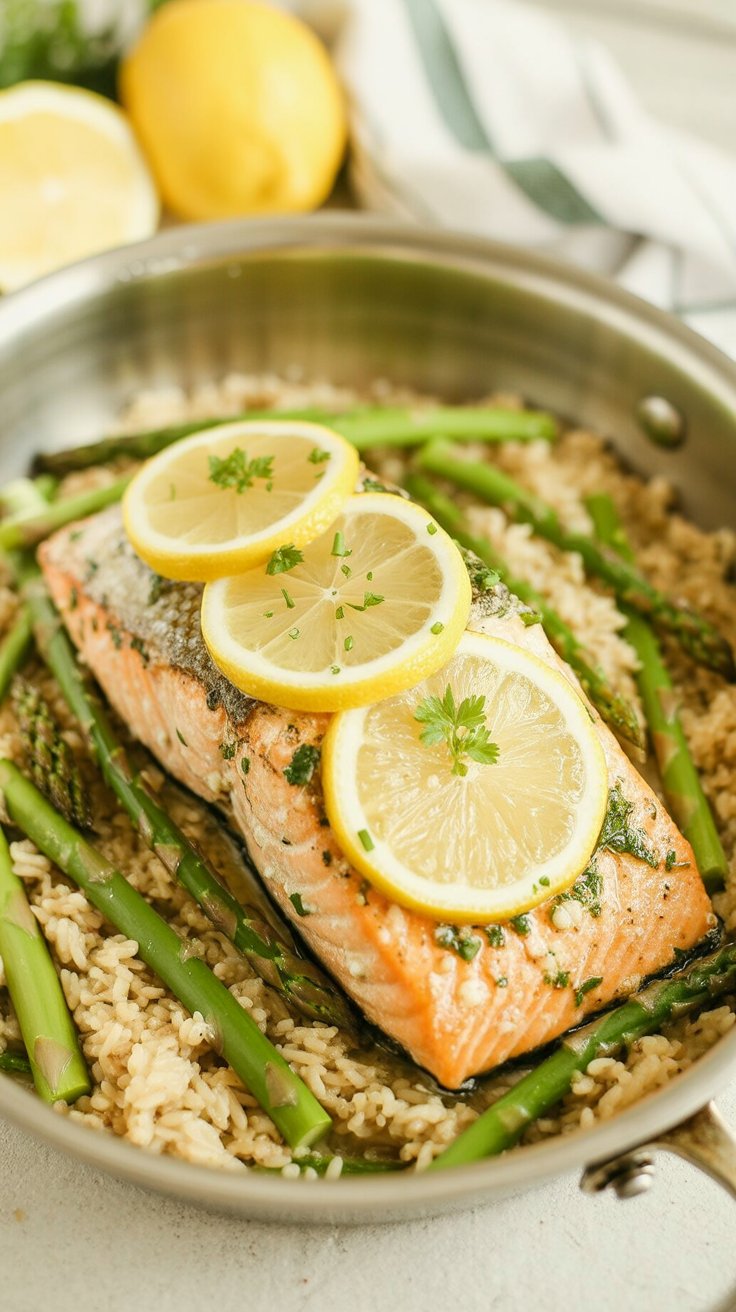easy One Pan Salmon and Rice With Lemon & Herbs