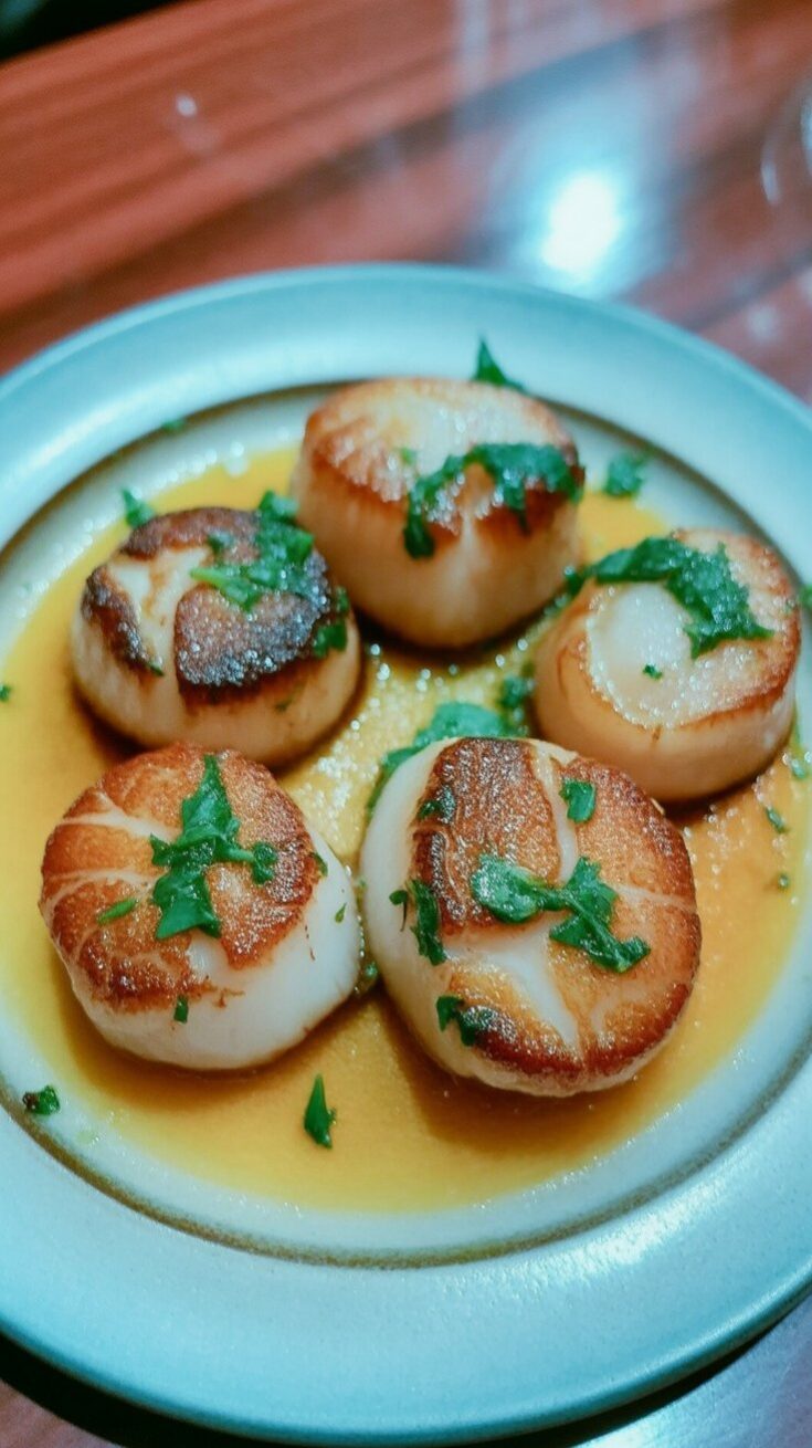 easy Pan Seared Scallops with Brown Butter Beer Sauce