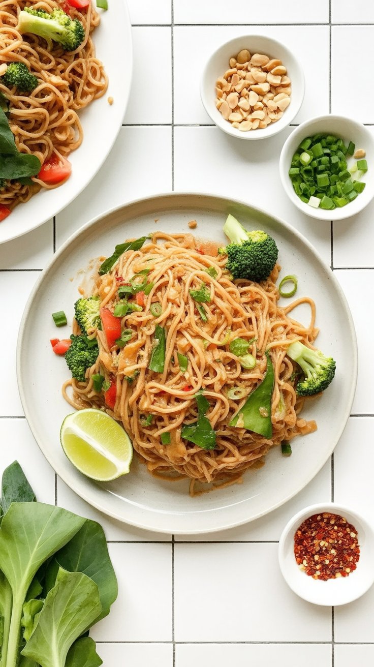 easy Rice Noodles with Spicy Peanut Sauce