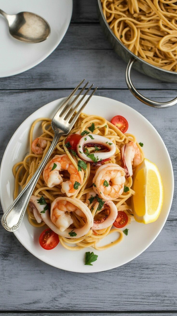 easy Seafood and Garlic Linguine