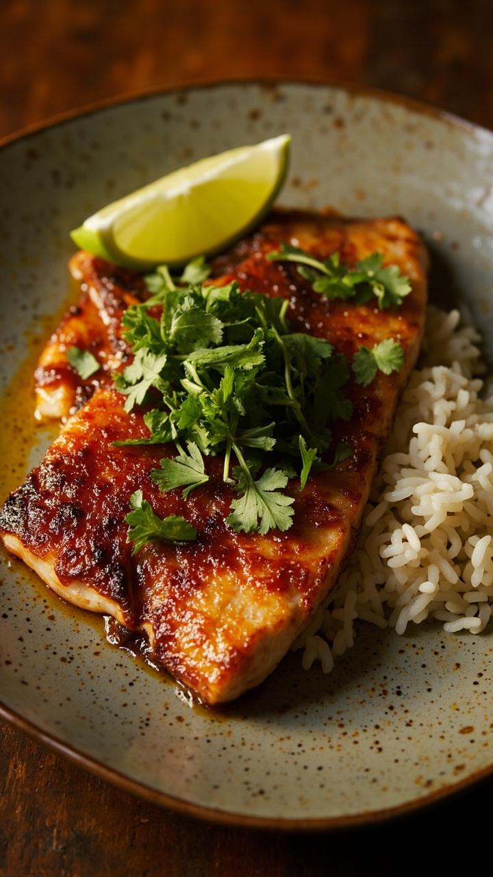 Deeply bronzed catfish fillets with crisp edges, served on a speckled ceramic plate. Lime wedges, a sprinkle of chopped cilantro, and a scoop of rice make up the final look. Deeply bronzed catfish fillets with crisp edges, served on a speckled ceramic plate. Lime wedges, a sprinkle of chopped cilantro, and a scoop of rice make up the final look.