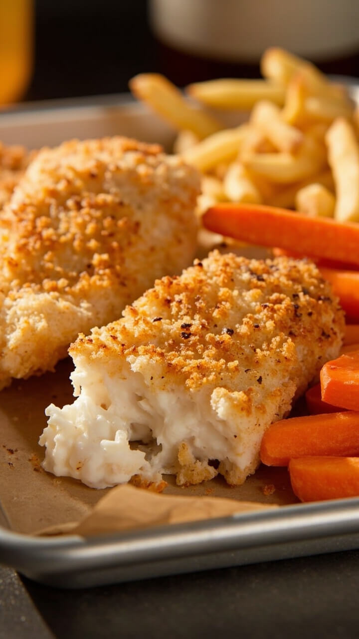 Catfish fillets with a dusting of ranch seasoning and a light golden crust, presented with oven fries and carrot sticks on a cafeteria-style tray. Catfish fillets with a dusting of ranch seasoning and a light golden crust, presented with oven fries and carrot sticks on a cafeteria-style tray.