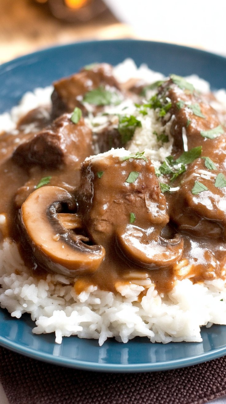 best Beef Tips and Rice