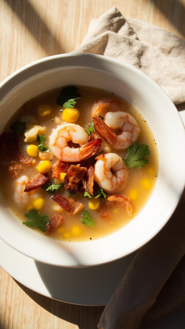 Creamy Shrimp Soup with Corn and Bacon