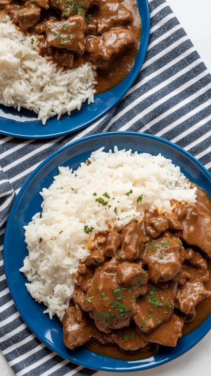 easy Beef Tips and Rice